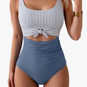 Elegant Striped Blue Women's One-Piece Swimsuit